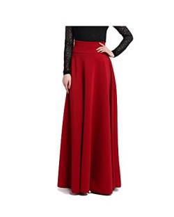 Damen Einfarbig Maxirock Hohe Taille Langer Gefalteten Falten Rock Plisseerock Maxi Lange Swing Mode Normallack Röcke (2XL, Rot) von RIZ-ZOAWD