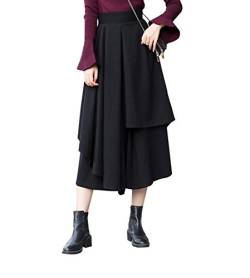 Damen Elegante Wolle Unregelmäßiges Langen Rock Hose Mode Warm Elastische Taille Herbst und Winter Pleated Midi Wolle Flared Röcke (M (Elastische Taille: 68 cm), Schwarz 1) von RIZ-ZOAWD