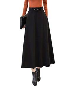 Damen Rock Lang Winterrock Wollrock Warm Hohe Taille Elegante Vintage Rock Casual A-Linie Maxi Rock Faltenrock (S, Schwarz) von RIZ-ZOAWD