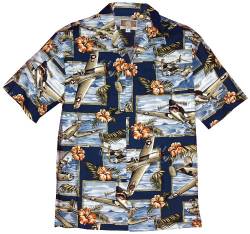 RJC Herren Hibiscus Fighter Flugzeug Shirt - Blau - Mittel von RJC