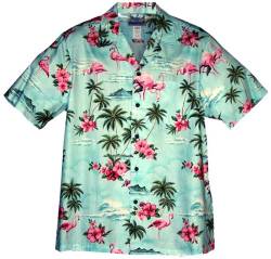 RJC Herren Pink Flamingo Hibiskus Hawaiihemd, blau, Klein von RJC