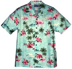 RJC Rosa Flamingo Hibiscus Hawaii-Hemd für Herren - Blau - 2X von RJC