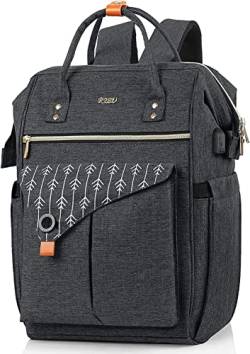 Rucksack Damen, Laptop Rucksack für 15.6 Zoll Laptop Schulrucksack mit USB Ladeanschluss für Arbeit Wandern Reisen Camping, für Mädchen, Oxford, 20-35L Schwarz von RJEU