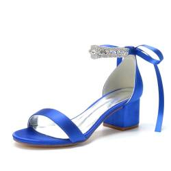 RJYAUEFR Sandalen Damen High Heels mit Strass Knöchelriemen Offene Zehen Blockabsatz Sommerschuhe für Party Freizeit oder Hochzeit,Blau,39 EU von RJYAUEFR