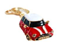 Mini-Stil, Auto-Schlüsselanhänger, Geschenk, Strass-Detail, Cooper Neuheit, Rot (goldfarbener Rand), Small von RK Gifts