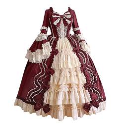 Damen Renaissance Kleid Viktorianisches Ballkleid Französisches Hofkleid Halloween Kostüm Madame de Pompadour Rokoko Kleid, wein, XXXXXL von RKaixuni