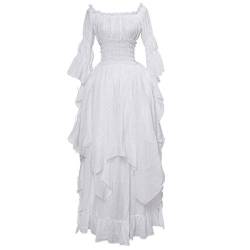 Damen Renaissance Kleid viktorianisches Ballkleid Piraten Bauernkleid Unterkleid Mittelalter Kostüm Maskerade Kleider, weiß, L von RKaixuni
