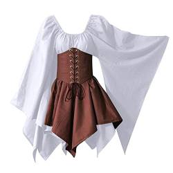 Damen Übergröße Renaissance Kleid mit Korsett Irische Elfe Kostüm Elfen Bogenschütze Kurze Kleider Halloween Kostüme, weiß, XX-Large von RKaixuni