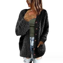 RKaixuni 2023 Winter Mantel Frauen Fleece Sherpa Jacken Warme Kunstpelz Langarm Fuzzy Outwear Button Down Strickjacke Kleidung, Schwarz , 36 von RKaixuni