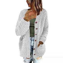 RKaixuni 2023 Winter Mantel Frauen Fleece Sherpa Jacken Warme Kunstpelz Langarm Fuzzy Outwear Button Down Strickjacke Kleidung, weiß, 36 von RKaixuni