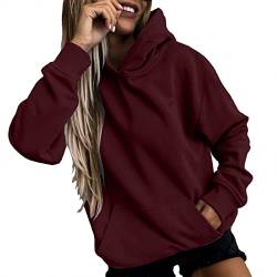 RKaixuni Damen Casual Hoodies Fashion Leichter Pullover Oversize Sweatshirts Langarm Kapuzenshirts mit Taschen, wein, 42 von RKaixuni