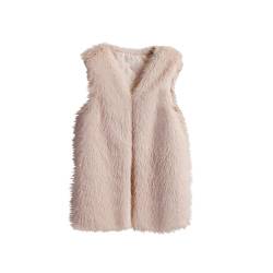 RKaixuni Damen Flauschige Kunstfell-Weste Mäntel Ärmellose Winterjacken Warm Teddymantel Open Front Cardigans Mädchen Kleidung, beige, 46 von RKaixuni