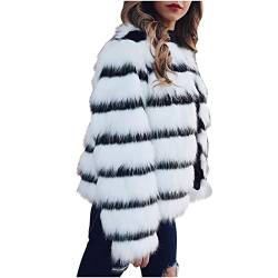 RKaixuni Damen Flauschiger Kunstfell Winter Warm Mantel Mode Jacke Teddy Mantel vorne offen gestreift Mode Mädchen Kleidung, weiß, 46 von RKaixuni