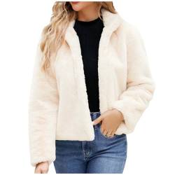 RKaixuni Damen Kunstpelz Jacken Shaggy Sherpa Mantel Jacke Cropped Parka Anorak Übermantel 2024 Mode Kleidung Kurzmantel, beige, 36 von RKaixuni