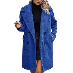 RKaixuni Damen Trenchcoat Lange Fleecejacke Notch Revers Klassischer Pfauenmantel Shaggy Teddy Mantel Winter Warm Outwear Kleidung, blau, 46 von RKaixuni