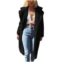 RKaixuni Damen Trenchcoats Lange Winter Sherpa Fleece Jacke Damen 2022 Kunstfell Mantel Warm Parkas Streetwear, Schwarz , 38 von RKaixuni