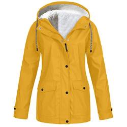 RKaixuni Damen Winter Regenjacken Fleece Sherpa gefütterte Mäntel Langarm Wasserdicht Windbreaker Jacken Kapuze Active Regenmantel, gelb, XXXXXL von RKaixuni