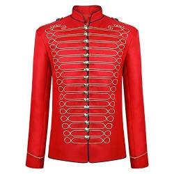 RKaixuni Herren Punk Offizier Militär Drummer Parade Majorette Jacke Mittelalter Viktorianische Uniform Weihnachten Halloween Kostüm, rot, M von RKaixuni