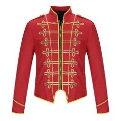 RKaixuni Herren Viktorianischer Punk-Offizier Military Drummer Parade Jacke Reißverschluss Steampunk Frack Uniform Halloween Kostüm, rot, XXL von RKaixuni