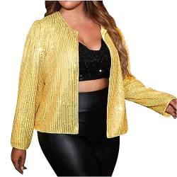 RKaixuni Paillettenjacken für Damen, Vintage-Bomberjacken, Reißverschluss, Blazer, langärmelig, glitzernd, glänzend, 90er-, 80er-Jahre Disco-Outfit, gold, 50 von RKaixuni