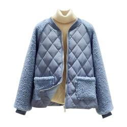 RKaixuni Puffer Bomberjacken Damen Winter Warm Sherpa Fleece Reißverschluss Jacke Kunstpelz Mäntel Langarm Outwear Anorak Parka, blau, 46 von RKaixuni