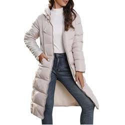 RKaixuni Puffer Jacken Damen Mode Lang Gesteppt Leicht Winter Warm Daunenmantel Mit Kapuze Slim Fit Anoraks Parka Outwear, khaki, 38 von RKaixuni