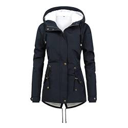 RKaixuni Warme Damen-Winterjacken, Fleece, Sherpa-gefüttert, schmale Passform, dick, warm, mit Kapuze, Outdoor-Ski-Mäntel, navy, 38 von RKaixuni