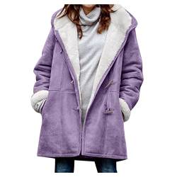 RKaixuni Warme Wintermäntel für Damen, Sherpa-Fleecejacken, langärmelig, Hornschnalle, Kunstfell, Mäntel, Kapuze, modische Oberbekleidung, violett, 42 von RKaixuni