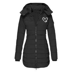 RKaixuni Winter Puffer Jacken für Frauen Warmer Daunenmantel Mittellanger Parka Mit Kapuze Slim Fit Reißverschluss Gesteppt Leichte Oberbekleidung, A2#Schwarz, 42 von RKaixuni