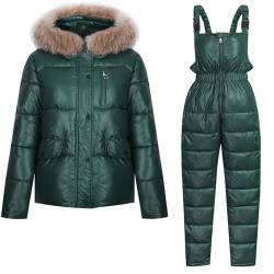 RKaixuni Zweiteilige Outfits Damen Winter Onesie Skianzug Outdoor Ski Overall Kapuze Pelzkragen Schneeanzug Outdoor Sport Mantel, grün, 48 von RKaixuni