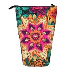 RLDOBOFE Federmäppchen im Boho-Mandala-Design, buntes Blumendruck, aufstellbar, einziehbar, Stiftehalter, Aufbewahrungstasche, Kosmetiktasche für Büro, Weihnachten, Urlaub, Schwarz , Einheitsgröße von RLDOBOFE