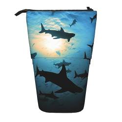 RLDOBOFE Hammerhead Federmäppchen mit Hai-Aufdruck, einziehbar, Stiftehalter, Aufbewahrungstasche, Kosmetiktasche für Büro, Weihnachten, Urlaub, Schwarz , Einheitsgröße von RLDOBOFE