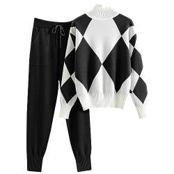 80er Trainingsanzug Damen Outfit Party Trainingsanzug Sweatshirt und Jogginghose Lässiger 2-teiliges Set Solide Sportanzug Damen Anzug Elegant Business Strick Pullover Hohe Taille Hosen Outfits von RLEHJN