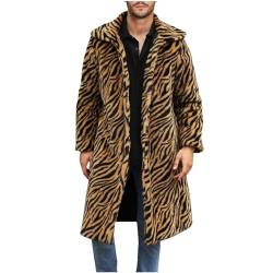 Felljacke Herren Langer Mantel Kunstfell Wintermantel Dicke Kunstpelz Faux Fur Pelzmantel Revers Kunstfell Mantel Herren Warm Leopardenmuster Pelzjacke übergröße Outdoorjacke von RLEHJN