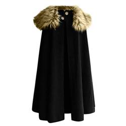 Gothic Umhang Vintage Wolle Cape Coat Pelzkragen Mäntel, Männer Outwear Retro Festlich Cosplay Uniform Party Umhang Jäger, Braun, Cape, Überwurf Mittelalter Ritter Kostüm Themenparty Parka Overcoat von RLEHJN