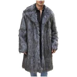 Herren Pelzmantel Kunstpelz Mantel Lang Kunst Felljacke Pelzkragen Wind Coat Winterjacke Faux Pelz Fur Warm Mantel Pelzjacke Langarm Revers Faux Pelz Jacke Cardigan Winterjacke Männer Parka von RLEHJN