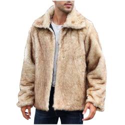 Herren Pelzmantel Kunstpelz Mantel Lang Kunst Felljacke Pelzkragen Wind Coat Winterjacke Faux Pelz Fur Warm Mantel Pelzjacke Langarm Revers Faux Pelz Jacke Cardigan Winterjacke Männer Parka von RLEHJN