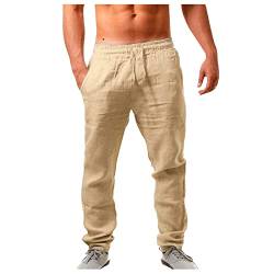 Leinenhose Herren Sommer Leicht Baggy Freizeithose Herren Sommer Sonnenschutz Strandhose Herren Lang Baumwoll Leinen Jogginghose Herren Dünner Stoff Schnell Trocknend Sommerhose für Zuhause Outdoor von RLEHJN