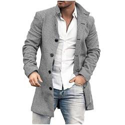 Mittellanger Lässiger Mantel Herren Einreihigen Einfarbig Thermo Trenchcoat Herbst und Winter Casual Mode Cabanjacken Business Manteljacke Kragen Tasche Wolle Mantel Anzug Jacke Windbreaker Coat von RLEHJN