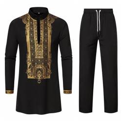 Muslimische Robe Herren Thobe Henley Shirt Herren Middle East Thobe Mit Hosen MäNner Muslim Langarm Ramadan Kaftan Dubai Arab Kaftan Kleidung Herren Islamische KostüM Afrikanischer AnzüGe Outfits von RLEHJN