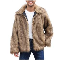 Pelzmantel Herren Lang Fellmantel Kunstfell Plüsch Winterjacke Warm Mantel Pelzjacke Langarm Revers Faux Pelz Jacke Cardigan Felljacke Wintermantel Winterjacke Männer Parka Kunstpelz Faux Fur von RLEHJN