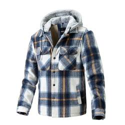 RLEHJN Hemdjacke Herren Gefüttert Warm Mit Sherpa Fleece Flanellhemd Dicke Thermohemd Winterjacke Mit Kapuze Reißverschluss Fleecefutter Schützendem Innenfutter Holzfällerhemd Arbeitshemd von RLEHJN