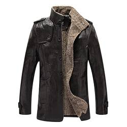 RLEHJN Herren Jacke Lederjacke Kunstleder Biker übergangsjacke Winter Wollfutter Jacke aus Weichem Leder Herren Premium Bequem Schafsleder Schwarze Bikerjacke Herrenjacke Ledermantel Bikermantel von RLEHJN