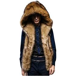 RLEHJN Pelz Weste Herren Kunstpelz Weste mit Kapuze Kurzweste Kunstfell Mantel Jacke Faux Pelz Waistcoat Ärmellos Winterjacke Parka Fell Mäntel Pelzjacke Fellmantel Dick Warme Weiche Fellweste Winter von RLEHJN