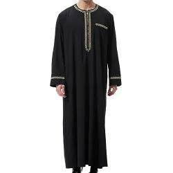 RLEHJN Thobe Herren Islam Kaftan Herren Lang Angebote Des Tages Heute Islamische Kleidung Herren Gebetskleidung FüR MäNner Abaya Herren Schwarz Arabische Muslimische Dubai Robe Ramadan Geschenke von RLEHJN