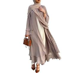 Abaya Dubai Türkei Muslim Chiffon Open Fashion Kleid Kaftan Islam Kleidung Afrikanische Maxikleider für Frauen mit Gürtel und Hijab Khaki L von RLLJS