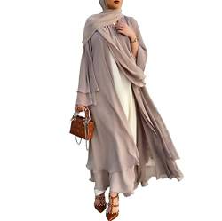 Abaya Dubai Türkei Muslim Chiffon Open Fashion Kleid Kaftan Islam Kleidung Afrikanische Maxikleider für Frauen mit Gürtel und Hijab Khaki XXL von RLLJS