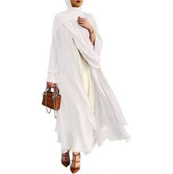 Abaya Dubai Türkei Muslim Chiffon Open Fashion Kleid Kaftan Islam Kleidung Afrikanische Maxikleider für Frauen mit Gürtel und Hijab Weiß S von RLLJS
