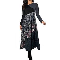 RLLJS Damen Kleid Lange Langes Ärmel Bedruckte Oberteile Basic Herbst Winter Schlankes Kleid (S-3XL) von RLLJS