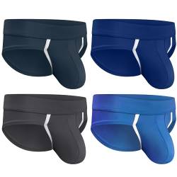 Bulge Enhancing Pouch Sport Slip Unterwäsche für Herren - 1 oder 4er Pack Ice Silk Slips mit Beutel in Größe B oder D Größe, D-Beutel, 4er-Pack, Blau, Grau, Dunkelblau, Dunkelgrau, 4X-Large von RM Real Men